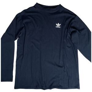 New XS Long Sleeve Longline Black Adidas Logo Shirt Basic White Cotton